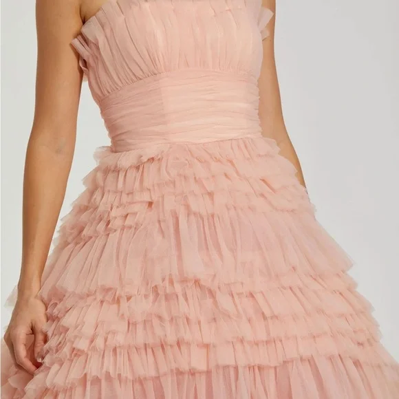✔️ Mac Duggal BNWT Pink Strapless Tulle Ruffle Gown #20573 - Picture 3 of 11